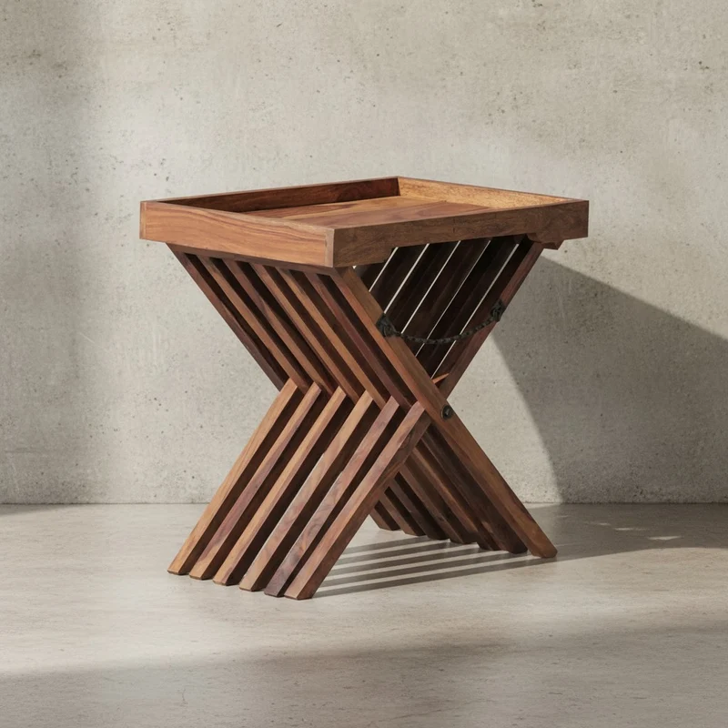 Beistelltisch – Klappbar Massivholz 60x57 cm mit Tablett