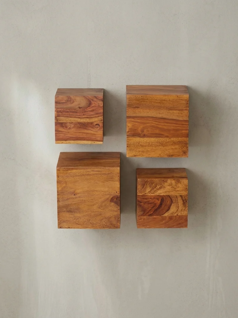 Wandregal Massivholz Modern Stil 4er Set Cubes Design verschiedene Größen