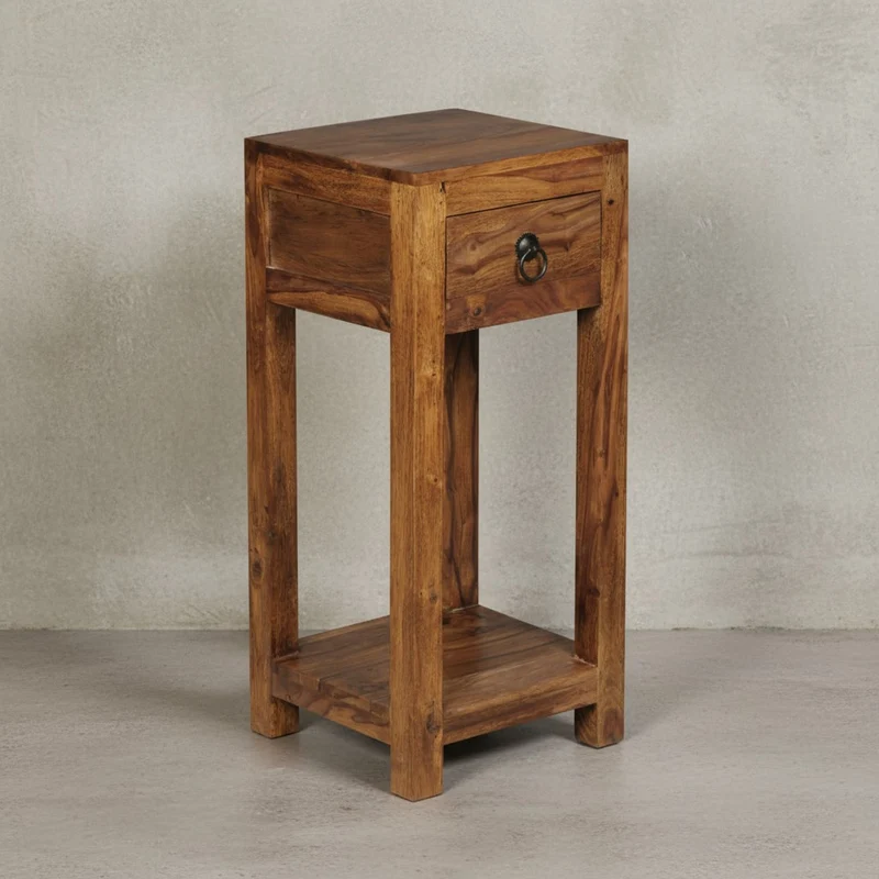 Beistelltisch – Massivholz 30x30x68 cm mit Ablage und Schublade handgefertigt