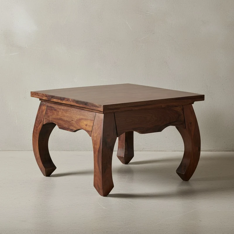 Couchtisch Sheesham Holz 60x60 cm, Landhausstil, handgefertigt, Opium-Form, pflegeleicht und robust
