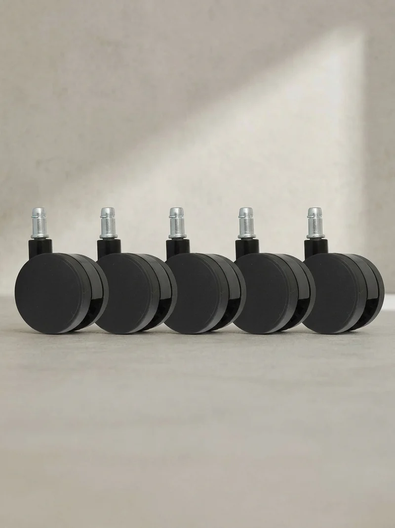 Bürostuhlrollen 5er-Set Kunstfaser Schwarz Ø60mm 11mm-Stift für Weichboden