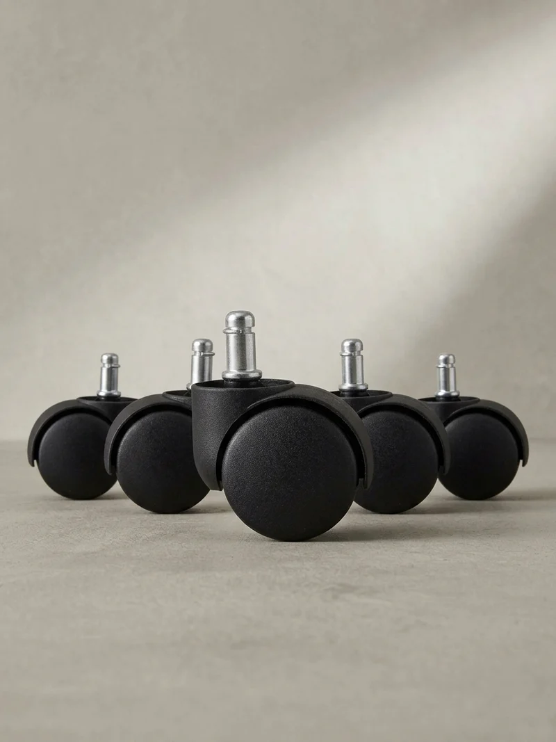 Bürostuhlrollen 5er-Set Kunstfaser Schwarz Ø50mm 11mm-Stift für Teppichboden