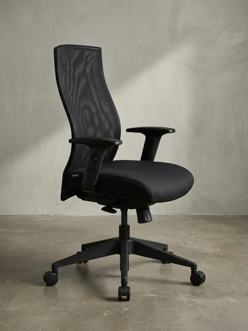 Bürostuhl Schwarz Netz mit 3-Punkt-Synchronmechanik, Nylonfuß und Teppichrollen PARMA