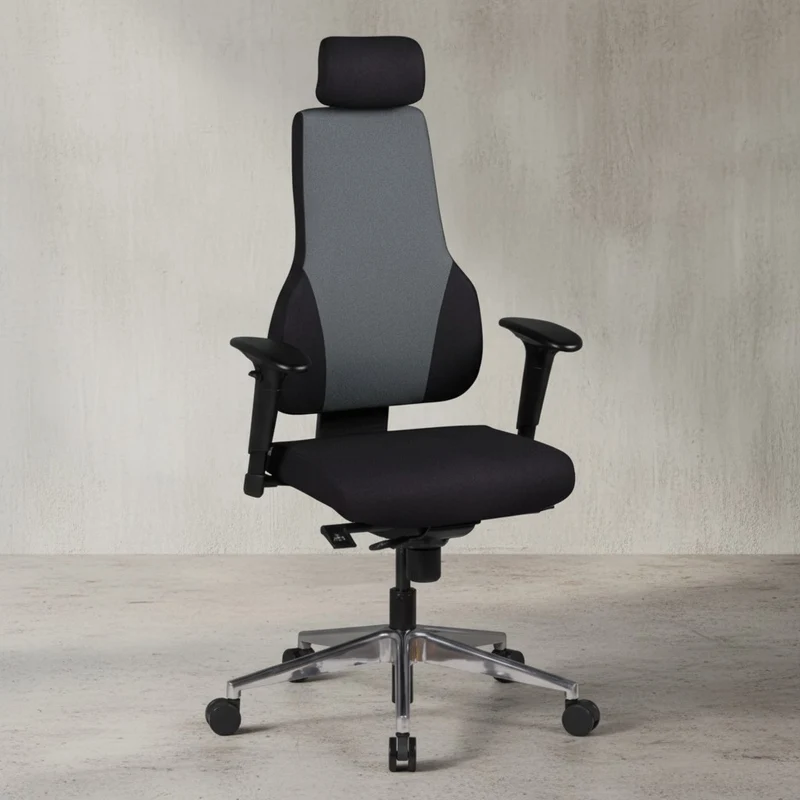 Chefsessel Kunstleder mit 3-Punkt-Synchronmechanik, ergonomischer Rückenlehne, höhenverstellbarer Kopfstütze und Aluminium-Fußkreuz FABIO