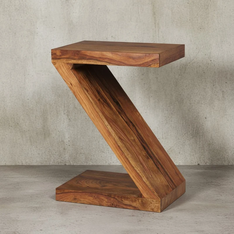 Beistelltisch Massivholz Z-Form Handgefertigt