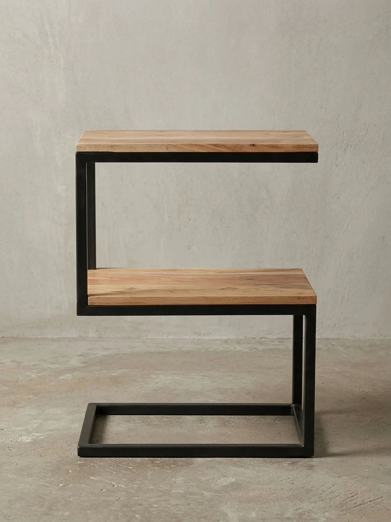 Beistelltisch Massivholz S-Design Metallgestell Ablageflächen