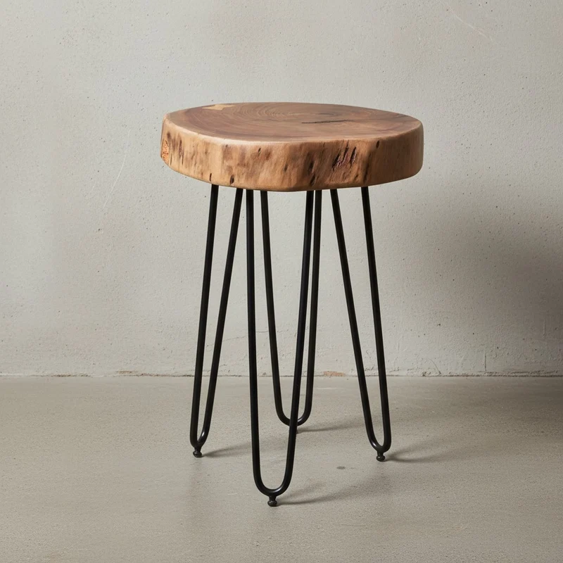 Beistelltisch Massivholz Metallbeine Baumstammoptik