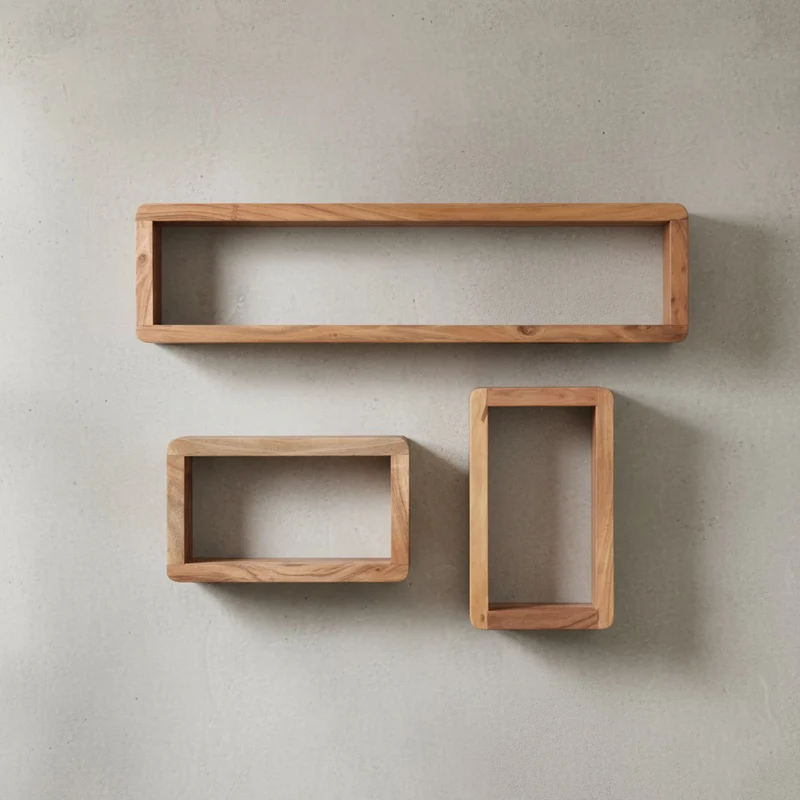 Wandregal Set CUBES Massivholz Abgerundete Ecken
