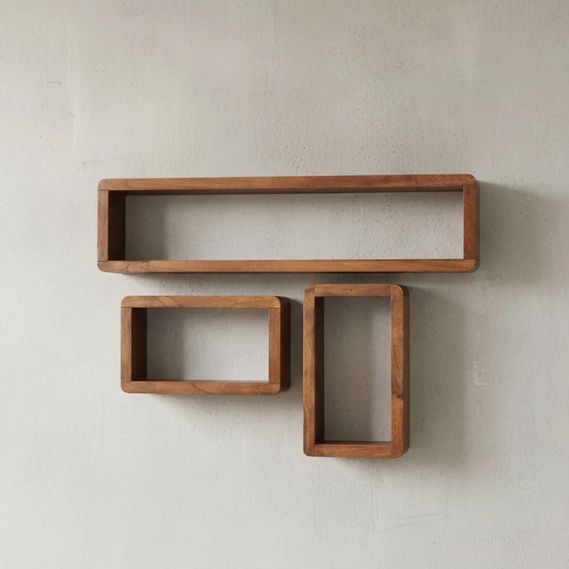 Wandregal Set CUBES Massivholz Abgerundete Ecken