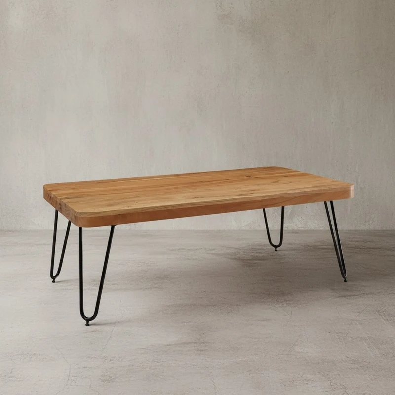 Couchtisch aus Massivholz mit Metallbeinen, handgefertigt, einzigartige Maserung