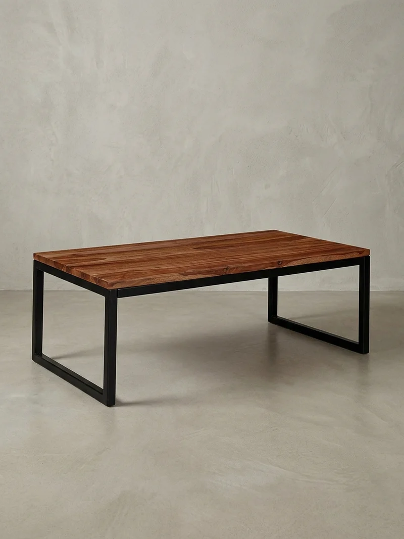 Couchtisch Industrie-Stil in Sheesham-Holz massiv, Unikat mit einzigartiger Maserung