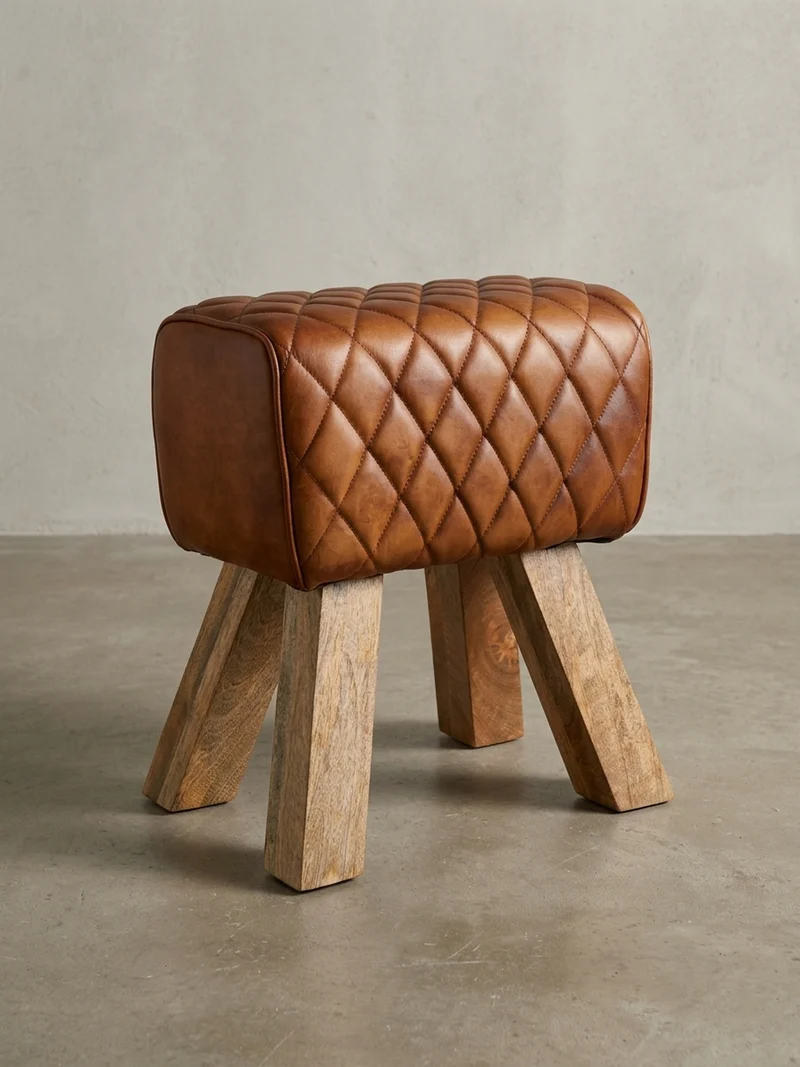 Sitzhocker – Echtleder, Rautenmuster, robust