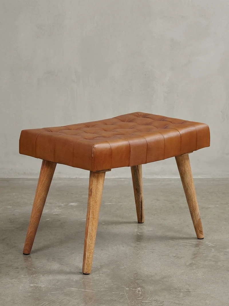 Sitzhocker – Echtleder/Naturholz, modern, 120 kg Belastbarkeit