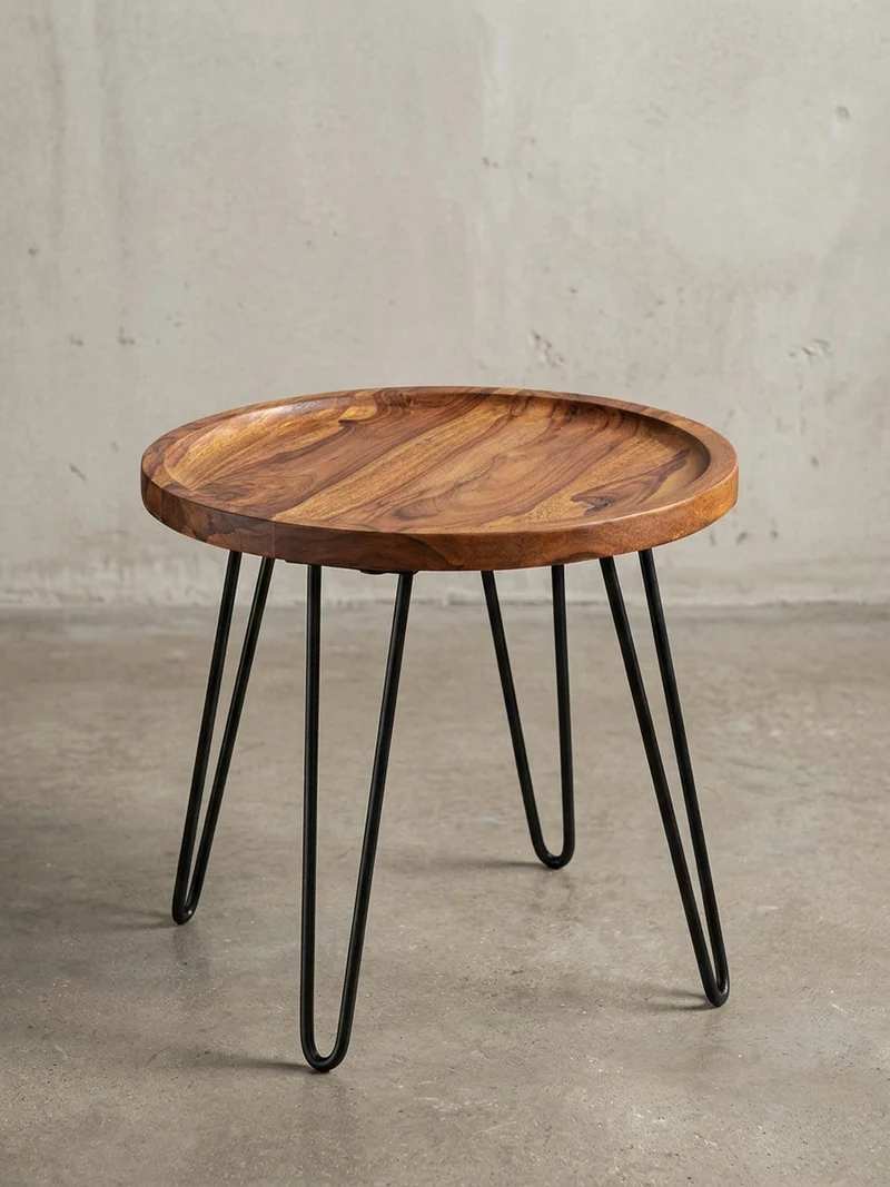 Couchtisch in Braun, Sheeshamholz mit Haarnadelbeinen, Modernes Design