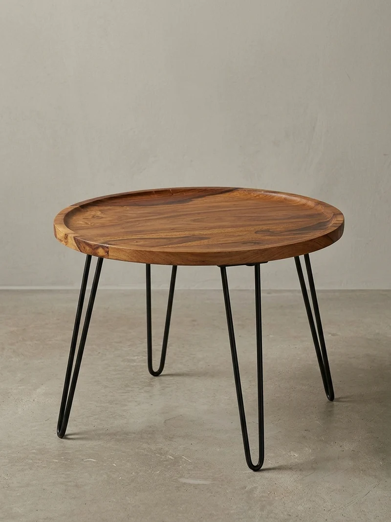 Couchtisch aus Sheeshamholz mit Haarnadelbeinen, modernem Design und großer Ablagefläche
