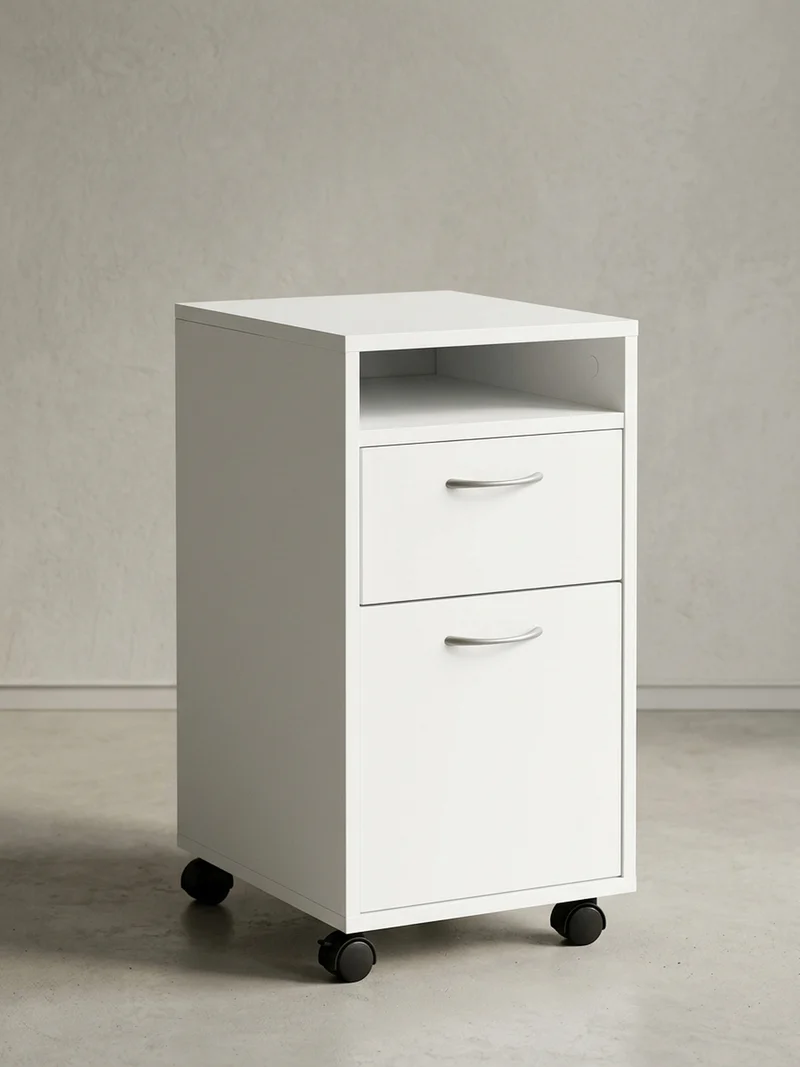 Rollcontainer – Weiß, Schreibtischcontainer, viel Stauraum, Rollen, modern