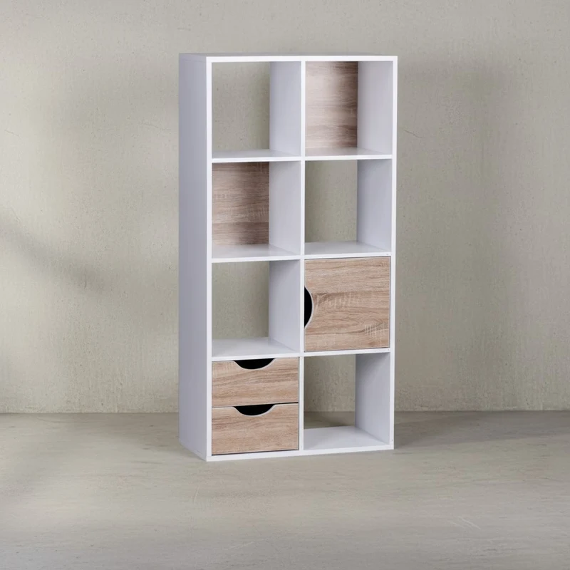 Bücherregal – Sonoma Eiche/Weiß, 8 Fächer, modern, Raumteiler-funktion