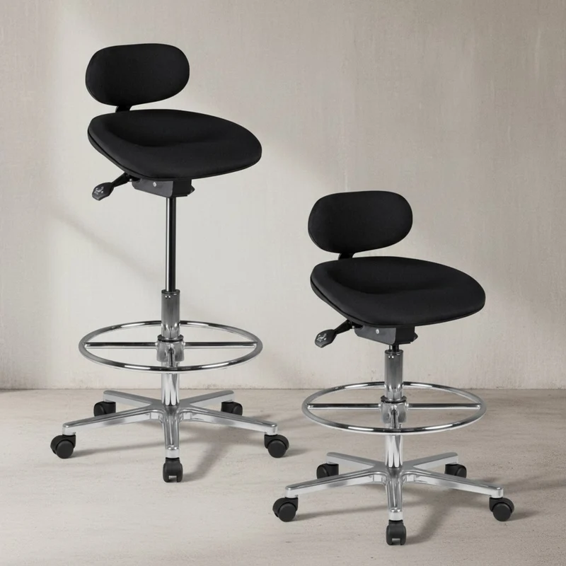 Arbeitsstuhl Stoffbezug mit höhenverstellbarer Sitzfläche und Rückenlehne, Aluminium-Fußkreuz