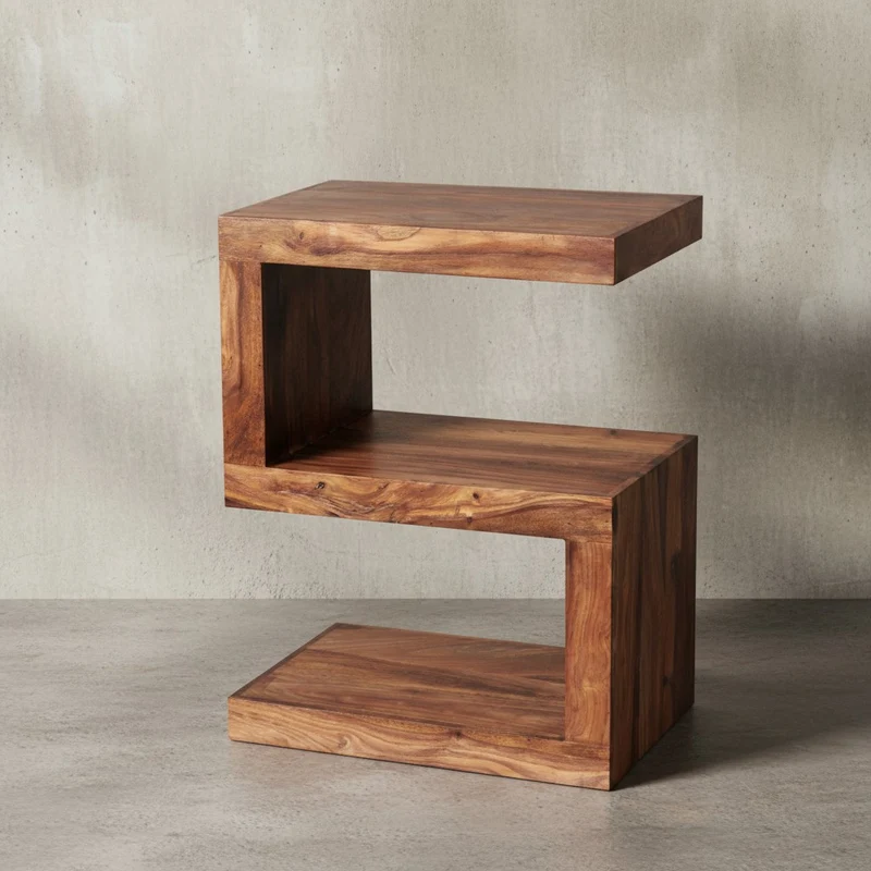 Beistelltisch Massivholz S-Form Handgefertigt