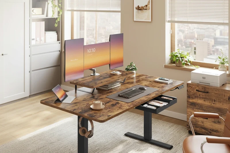 VASAGLE Height Adjustable desk Flexible Mounted Display Stand Drawer Long Sitting Reminder For office