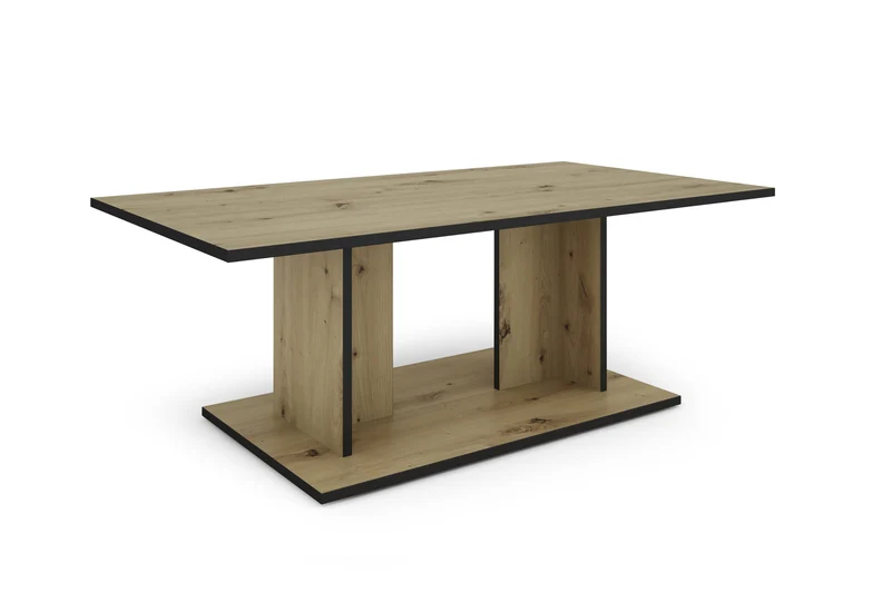 byLIVING Couchtisch TOM, 110 x 60, H 40 cm, Eiche-Optik oder Weiß, schwarze Kanten, Wohnzimmertisch rechteckig mit Ablage, Doppelsäulen-Design, pflegeleichte Melaminoberfläche