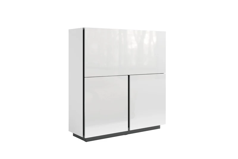 byLIVING Sekretär IDAHO, platzsparender Schreibtisch-Schrank fürs Home-Office, B 120 x T 40 cm, H 127 cm, Hochglanz Weiß & Anthrazit, mit Kabelkanal & Stauraum