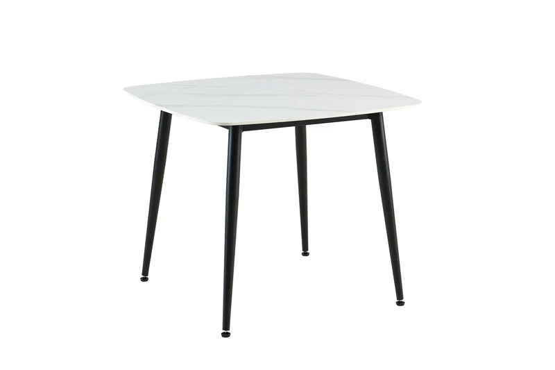 Tisch VERONA, Metall schwarz pulverbe. Keramikoptik weiß, platzsparend & modern, Esstisch, Küchentisch, Maße: B 90, H 75, T 90 cm