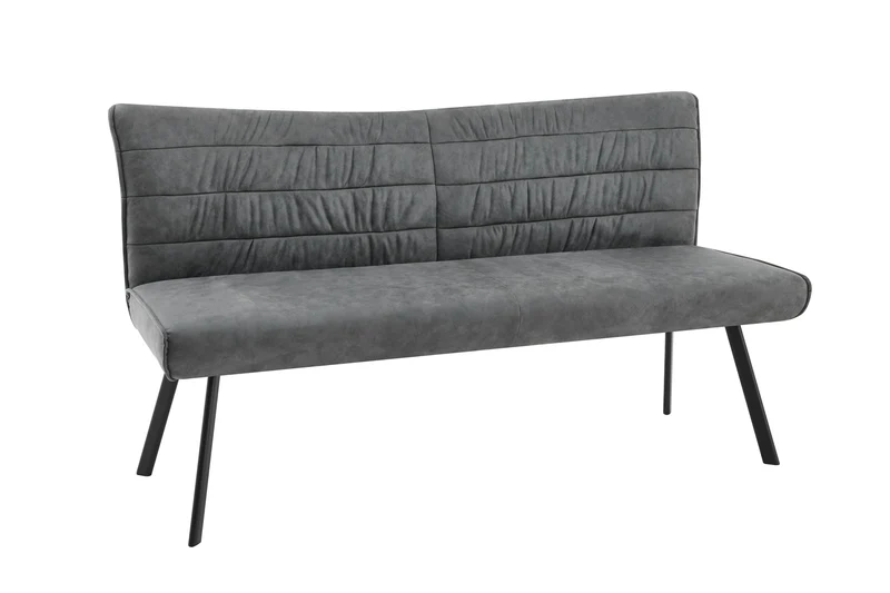 Bank ROBBIE / Vintage Bezug in anthrazit, Gestell in schwarz / Steppung im Rücken und umlaufender Keder, Taschenfederkern für hohen Sitzkomfort / Sitzbank, Esszimmerbank / Maße: B 161, H 90, T 63 cm