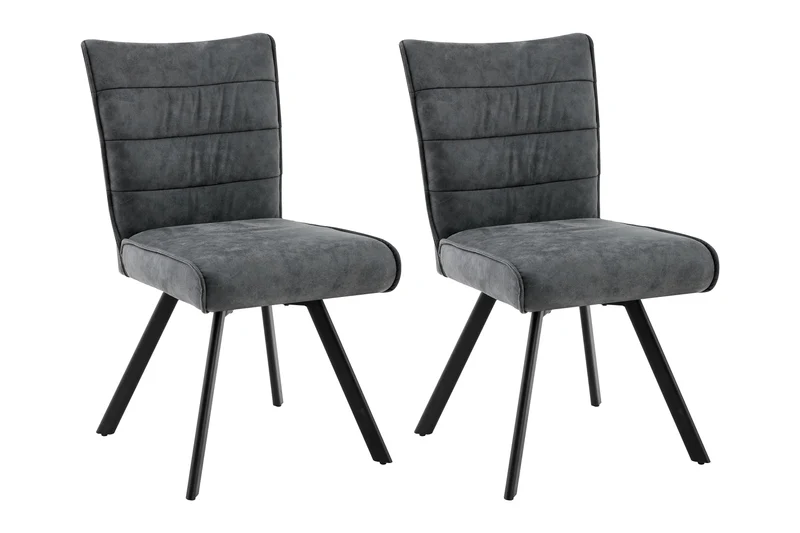 Stuhl 2-er Set ROBBIE / Bezug in anthrazit, Gestell in schwarz / 360° drehbar & Taschenfederkern / Esszimmerstuhl / Polsterstuhl / B 48 x H 89,5 x T 63,5 cm