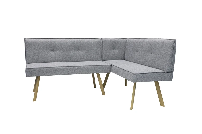 Eckbank OTTAWA, langer Schenkel links oder rechts, hellgrau, Eiche natur, umlaufender Keder und Zierknöpfe, Sitzbank, Eckbank, Maße: 183 x 129, H 88, T 56 oder 129 x 183, H 88, T 56 cm
