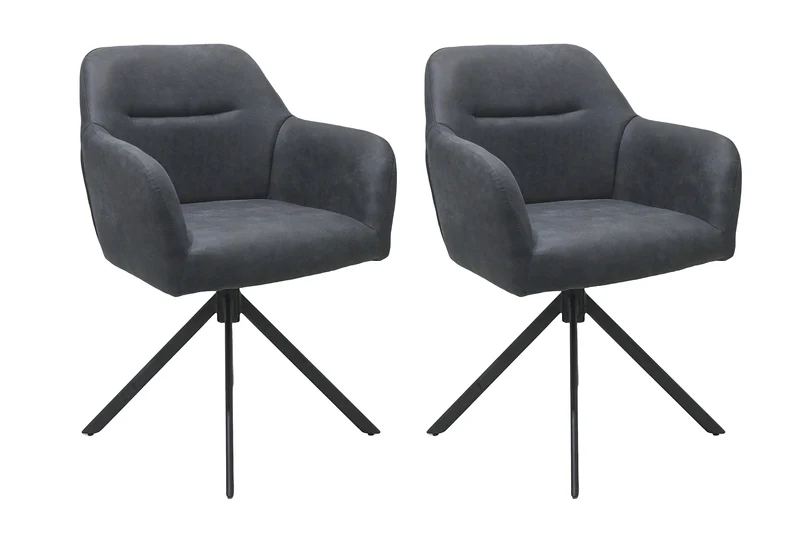Esszimmerstuhl 2er Set MONTREAL, 360° drehbar mit Ziernaht im Rücken, Bezug in anthrazit, Gestell in schwarz, Küchenstuhl, Maße: B 57, H 81, T 58 cm
