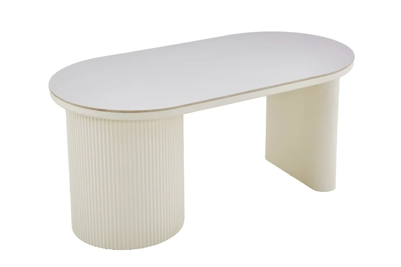 Esstisch oval KAVALA 180x90 oder 200x100 cm, Säulentisch in Riffel-Optik, Tischplatte Sinter Stone Keramikoptik creme oder Travertine, moderner Küchentisch für 4 Personen