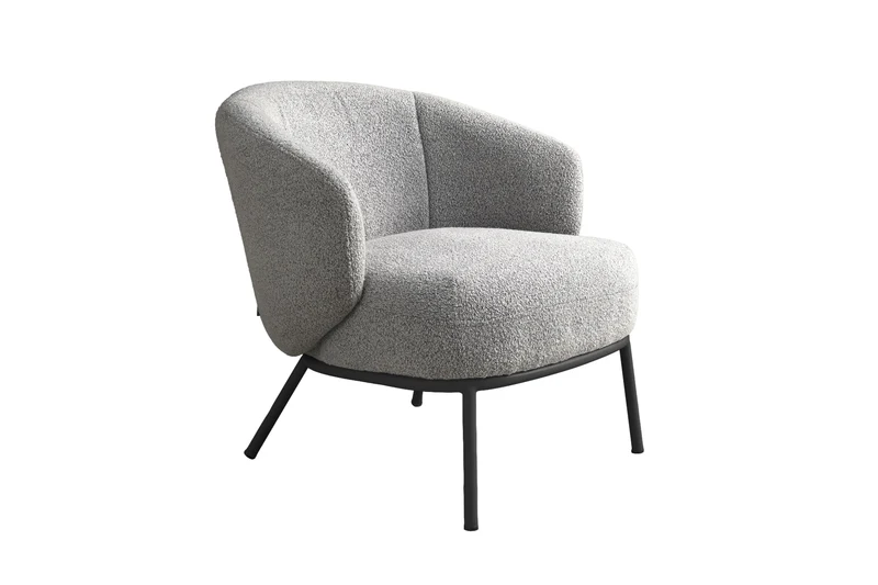 Sessel SELVIK 01, Bezug in Bouclé grau, Untergestell aus Metall schwarz oder Bezug in Bouclé greige, Untergestell aus Metall seidengrau