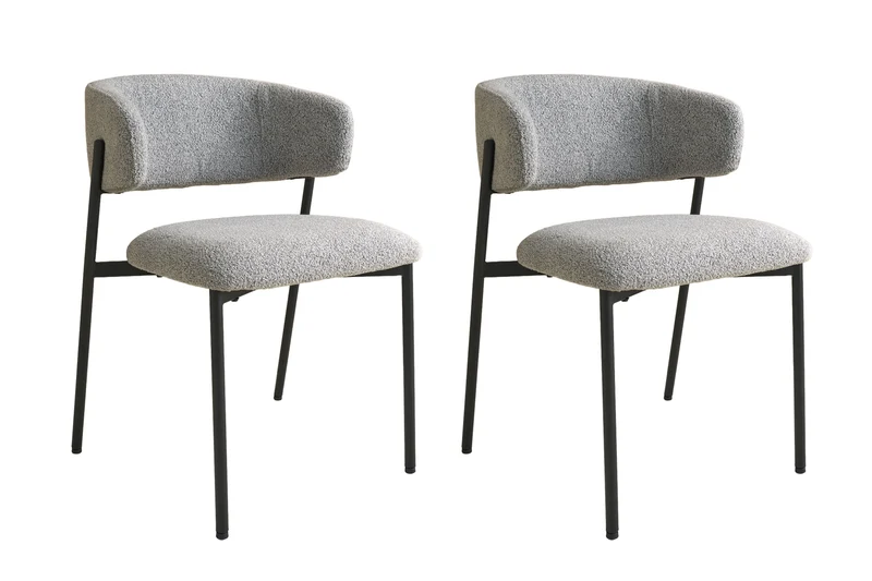 Esszimmerstuhl-Set OSLO B 04, Bezug in Bouclé grau, Untergestell aus Metall schwarz oder Bezug in Bouclé greige, Untergestell aus Metall seidengrau