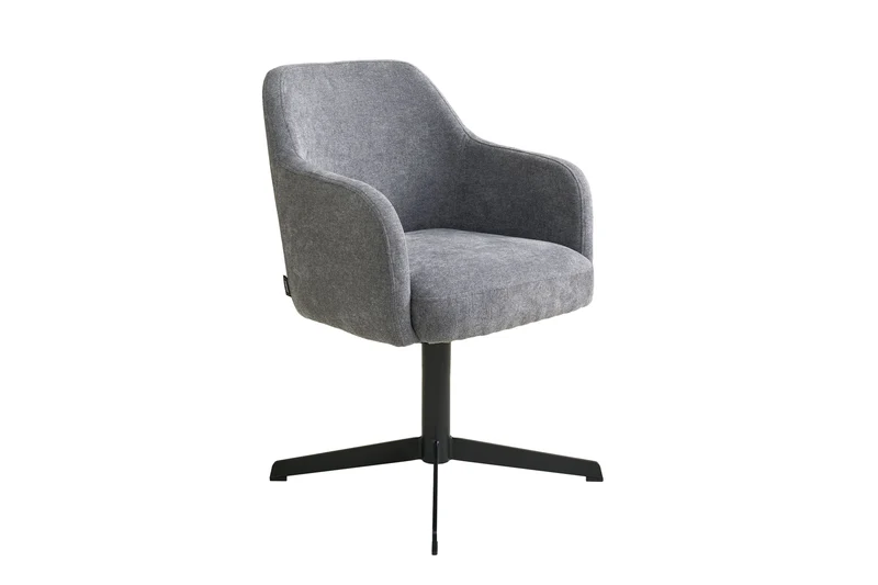 Esszimmerstuhl MARLOY 01, Bezug in Webstoff grau, Untergestell aus Metall schwarz oder Bezug in Webstoff greige, Untergestell aus Metall seidengrau, drehbar