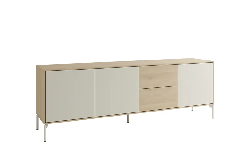 Sideboard LABOE 02, Korpus und Fronten in Melamin, Eichefarbig Bianco hell und seidengrau