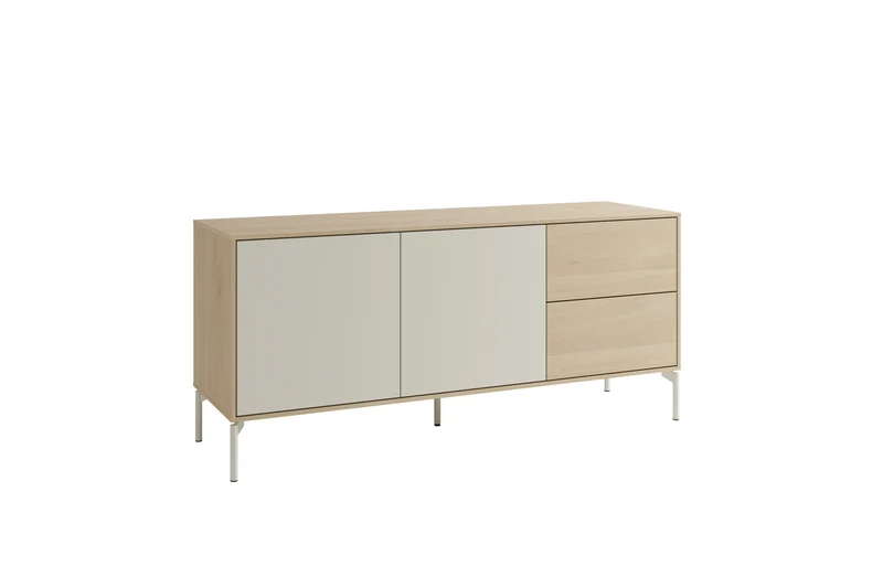 Sideboard LABOE 01, Korpus und Fronten in Melamin, Eichefarbig Bianco hell und seidengrau