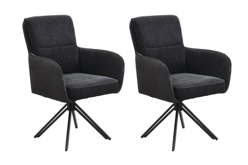 Stuhl 2-er Set TINO / Bezug Webstoff-Mikrofaser in schwarz oder hellgrau, Gestell in schwarz / 360° drehbar / Esszimmerstuhl / Küchenstuhl / B 62 x H 94 x T 70 cm