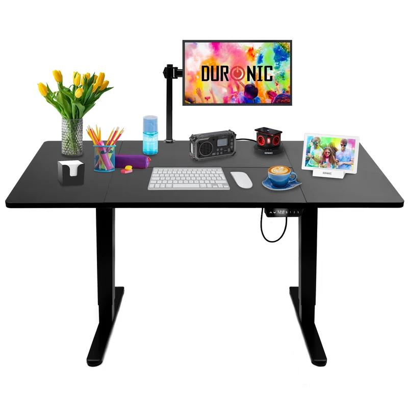 Duronic CD160 BK Höhenverstellbarer Schreibtisch, Computertisch für Büro und Gaming, elektrischer Schreibtisch mit USB Port, 160 x 60 cm Sitz-Steh-Schreibtisch, Höhenverstellbar von 72 bis 118 cm