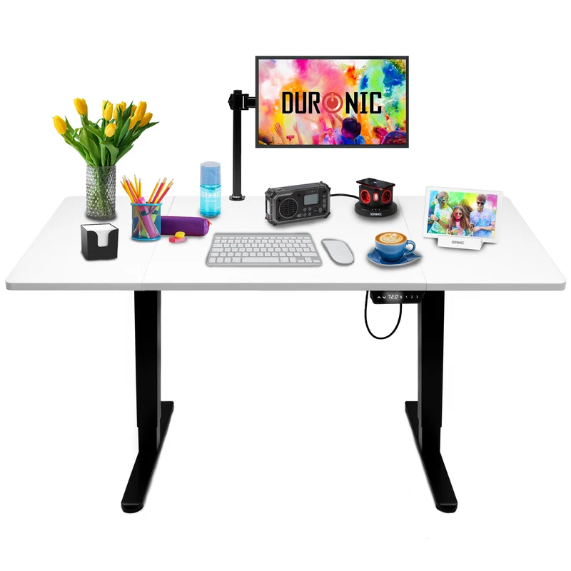 Duronic CD160 BW Höhenverstellbarer Schreibtisch, Computertisch für Büro und Gaming, elektrischer Schreibtisch mit USB Port, 160 x 60 cm Sitz-Steh-Schreibtisch, Höhenverstellbar von 72 bis 118 cm