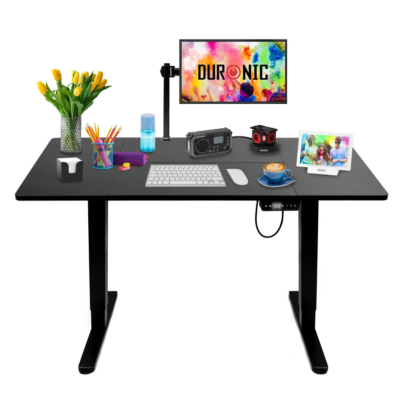 Duronic CD140 BK Höhenverstellbarer Schreibtisch, Computertisch für Büro und Gaming, elektrischer Schreibtisch mit USB Port, 140 x 60 cm Sitz-Steh-Schreibtisch, Höhenverstellbar von 72 bis 118 cm