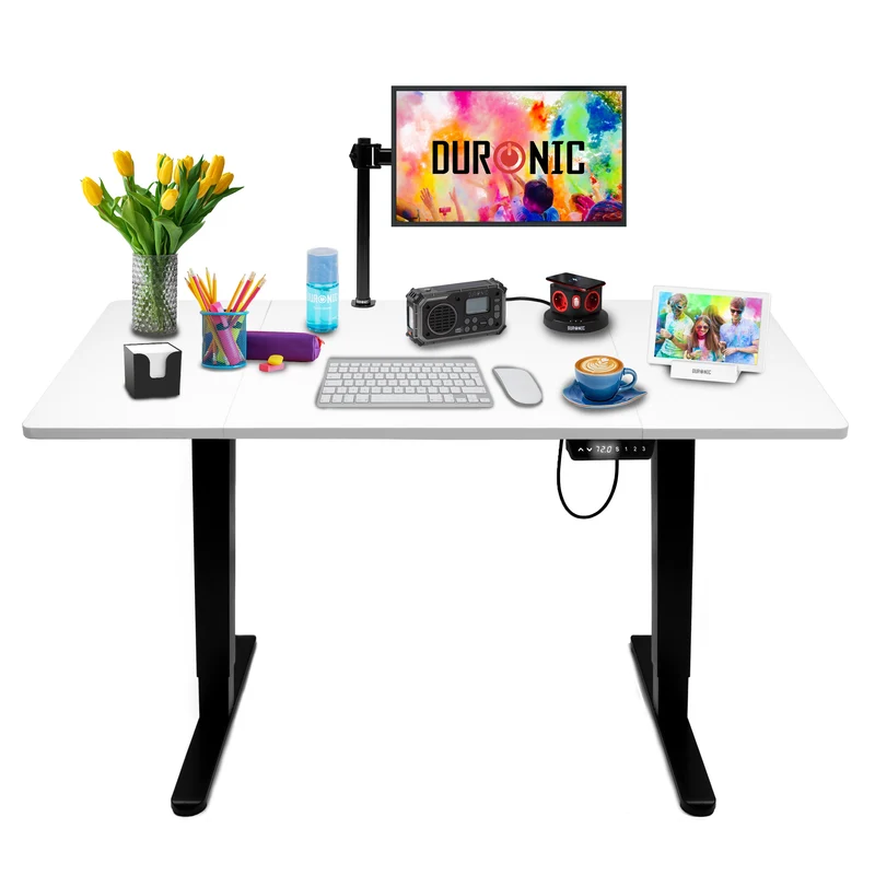 Duronic CD140 BW Höhenverstellbarer Schreibtisch, Computertisch für Büro und Gaming, elektrischer Schreibtisch mit USB Port, 140 x 60 cm Sitz-Steh-Schreibtisch, Höhenverstellbar von 72 bis 118 cm