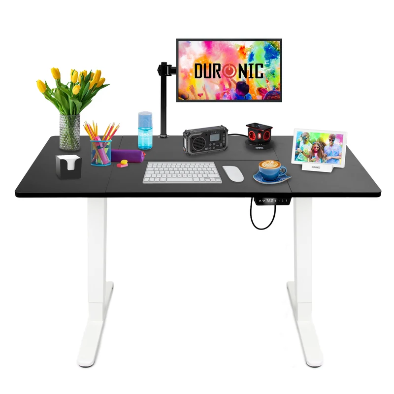 Duronic CD140 WK Höhenverstellbarer Schreibtisch, Computertisch für Büro und Gaming, elektrischer Schreibtisch mit USB Port, 140 x 60 cm Sitz-Steh-Schreibtisch, Höhenverstellbar von 72 bis 118 cm