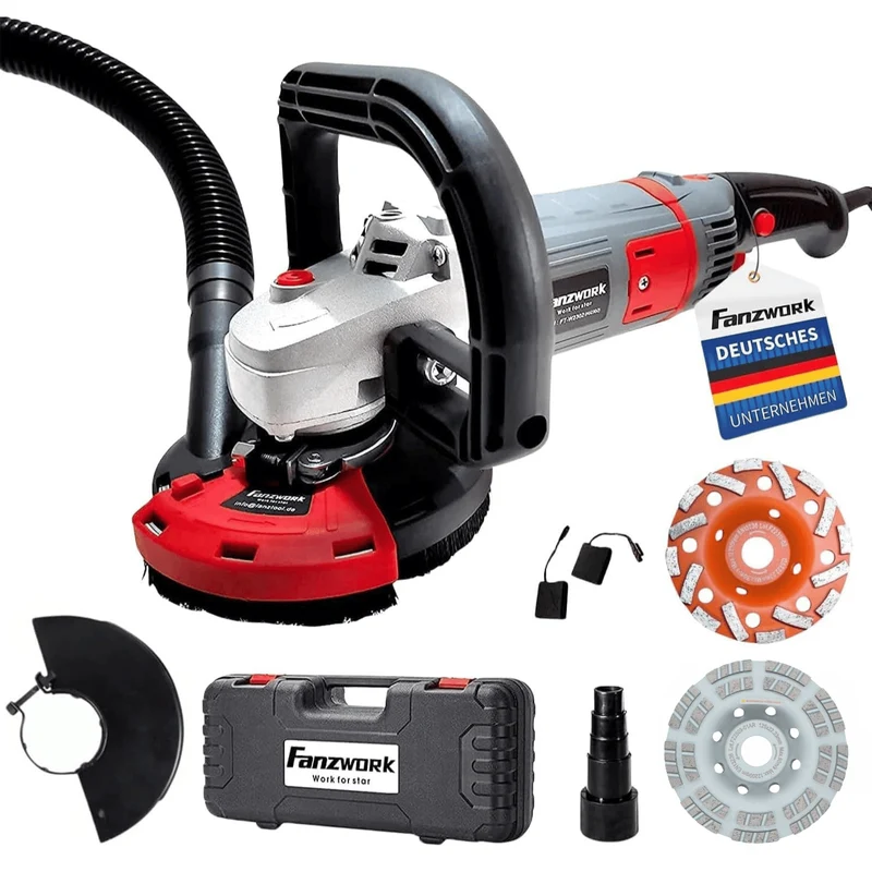 Gebraucht - FANZWORK Betonschleifer Betonfräse Set mit Diamantschleiftopf und Absaughaube (1500W/125mm+) FT-2302