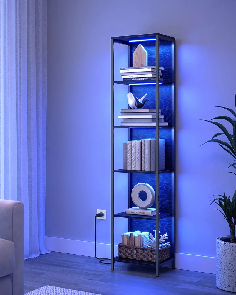 VASAGLE 6-stöckiges Bücherregal mit LED-Beleuchtung – Einstellbare Helligkeit & Farben