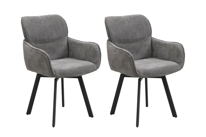 Stuhl 2-er Set RICO / Webstoffbezug in dunkelgrau oder taupe, Gestell in schwarz / 360° drehbar / Esszimmerstuhl / Küchenstuhl / B 61 x H 90 x T 63 cm