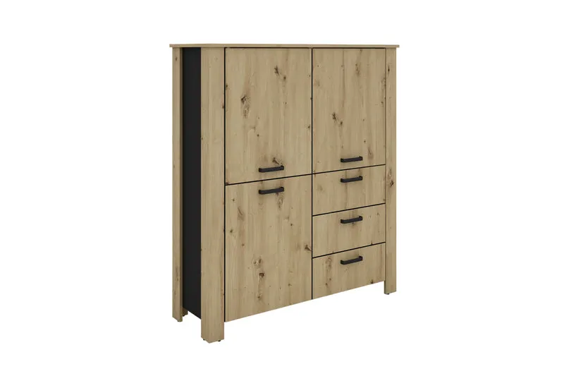 Higboard FARO / Artisan Eiche (Eiche-Optik) oder weiß, Absetzung in schwarz / Stollenoptik / 3 Türen und 3 Schubkästen / verstellbare Einlegeböden / viel Stauraum / Sideboard / Kommode / Maße: B 160, H 84, T 40 cm