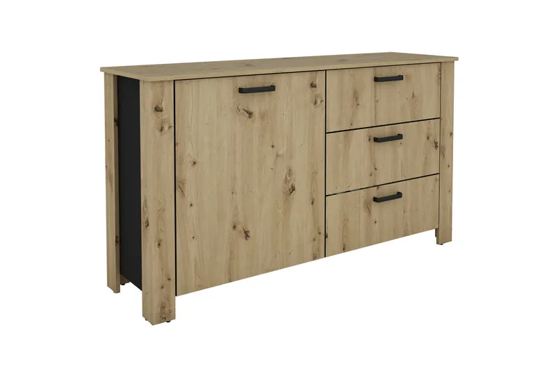 Sideboard FARO / Artisan Eiche (Eiche-Optik) oder weiß, Absetzung in schwarz / 1 Tür und 3 Schubkästen / verstellbare Einlegeböden / viel Stauraum / Kommode / Anrichte / Maße: B 140, H 84, T 40 cm