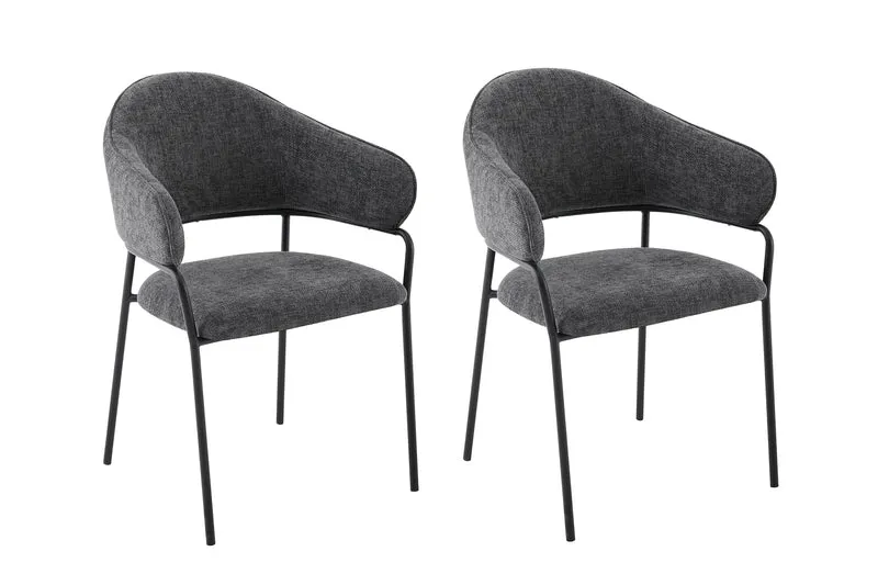 Stuhl 2-er Set CURVE / Webstoffbezug in dunkelgrau, dunkelgrün oder taupe, Gestell in schwarz / Esszimmerstuhl / Küchenstuhl / Maße: B 60 x H 86 x T 58 cm