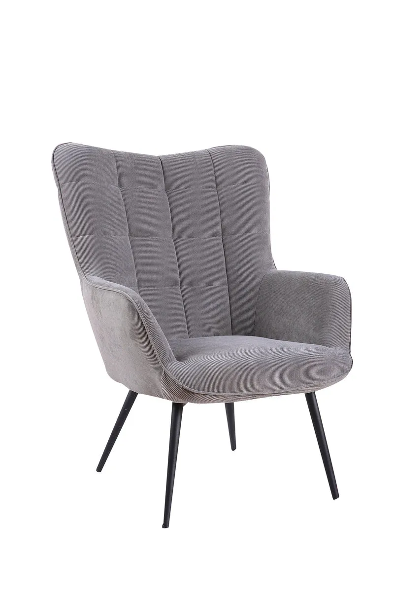 Sessel Uta / Cord grau, Samt schwarz, Webstoff dunkelgrau, Samt dunkelgrün, Webstoff sandfarben / Gestell schwarz pulverbeschichtet / Relaxsessel / Armlehnen-Sessel / B 72, H 97, T 80 cm